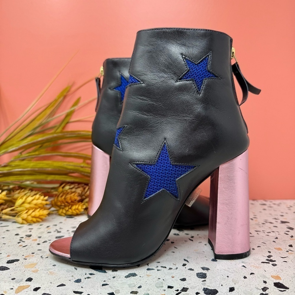 Tommy Hilfiger Celestial Star Ankle Boots Black Blue Statement Heels Sz 6 - Picture 6 of 13
